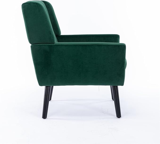 SSLine Velvet Accent Arm ChairMid-Century Modern Upholstered Wingback Single Sofa Armchair Club Chair with Solid Wood Legs Thick Cushion for BedroomReadingLiving Room Chair(Retro Green)