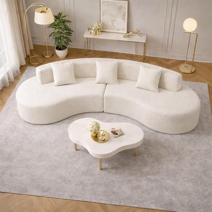Curved Sofa Half Moon Sofa Modular Cloud Boneless Couch with Deep Seat Modern 4 Seat Compressed Sectional Sofa for Living Room Office &amp Apartment No Assembly Required Cream White