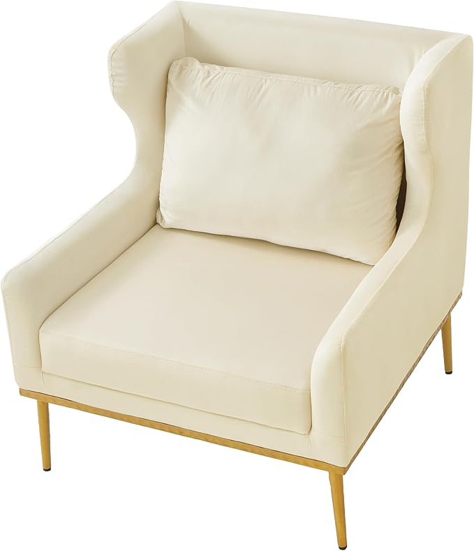 Merax Luxury Velvet Accent Chair Modern Mid-Century Armchair for Living Room Bedroom Reading Corner Comfortable Tufted Single Seater Sofa Chair with Iron Legs (Beige)