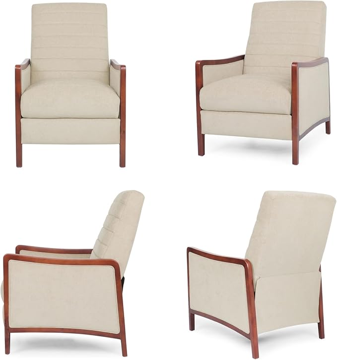 Merax Push Back Recliner Chair with Footrest Reading Lounge Accent Lazy Sofa Seating for Living Room Bedroom Dorm Mid-Century Modern Style Dorm Beige
