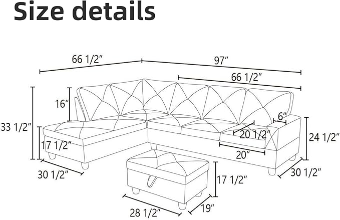 FONTOI L Shaped Sectional Couch Sofa Modern Couches for Living Room Comfy 4 Seat Modular Sectional Sofa with Ottoman Storage for Bedroom Apartment Brown