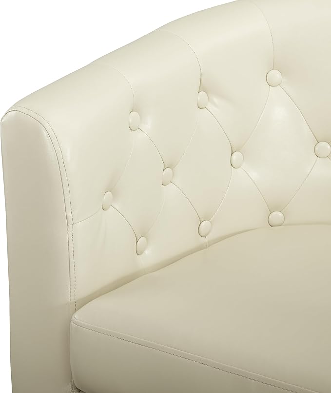 Emma Love Seat Button Tufted Faux Leather Barrel Loveseat Midcentury Modern 2 Seater Sofa Couch Small Loveseat for Small Spaces Bedrooms Couches for Living Room Easy Tool-Free Assembly - Cream