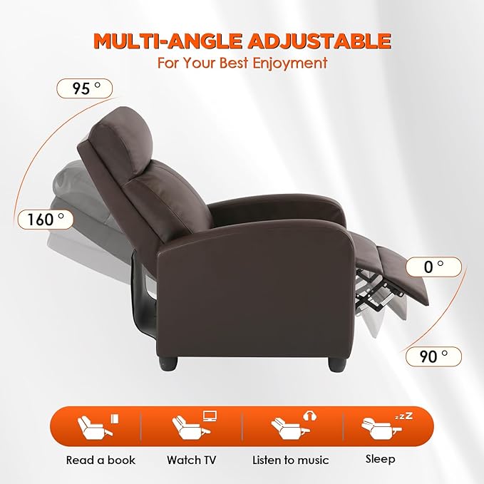 BestMassage | Recliner Chair | with 2 Point Massage Function | Pu Brown | with Lumbar Support Adjustable Push Back Footrest &amp Padded Seat | Easy Assembly | for Living Room Home Theatre