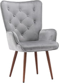 UNICOO Light Grey Velvet High Wingback Chair - Mid-Century Modern Design Vintage Button Reading Living Room Bedroom Office