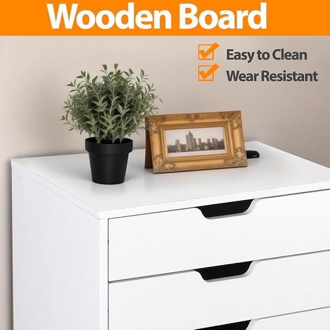 Nouva 5-Drawer File Cabinet Chest - Vertical Mobile Filing Cabinet w/WheelsUnder Beside Desk Chest Storage Printer Stand for Home OfficeWhite