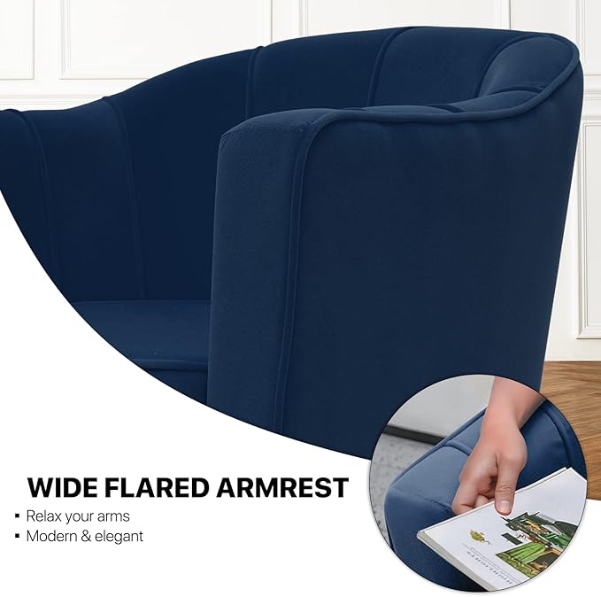MoNiBloom Modern Accent Chair with Lumbar Pillow Mid-Century Modern Sude Single Sofa Arm Chair for Living Room Durable Upholstered Comfy Barrel Chair w/Gold Metal Legs and Wide Armrest Navy Blue