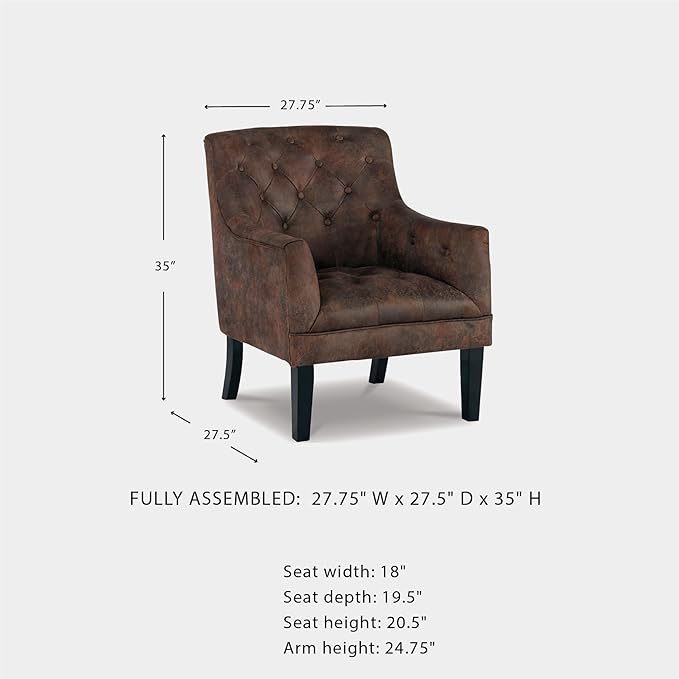 Signature Design by Ashley Drakelle Traditional Accent Chair with Diamond Button Tufting Attached Cushions Fabric Upholstery 20.5 Seat Height Dark Brown
