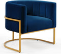 Modern Velvet Accent Chair - Metal Base Linen Upholstery 28 W Contemporary Lounge Chair for Living Room Easy Assembly Included (Navy + Velvet + Foam)