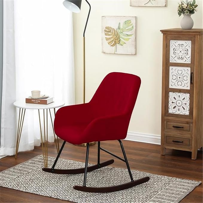 LuxenHome Modern Accent Velvet Chairs Upholstered Red Rocking Chair Dining Chairs Single Sofa Arm Chair for Living Room Bedroom Leisure Lounge Chairs with Metal Stand