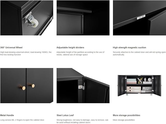 Print Mobile Printer Stand Rolling Filing Cabinet Lateral Office Filing Cabinet fits A4 or Letter Size for Home Office (Black H17.72)