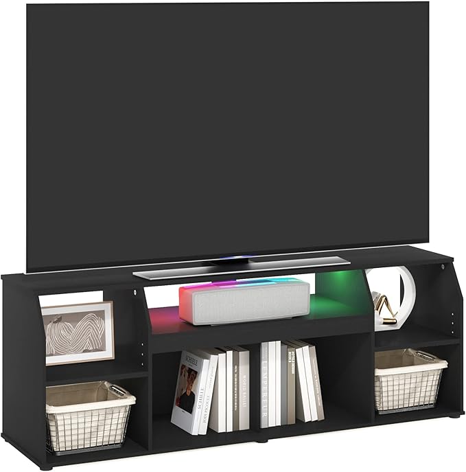 Furinno Jaya TV stand for up to 65 Inch TV Gaming Enterteinment Center with LED Lights Living Room Media Console Table Americano