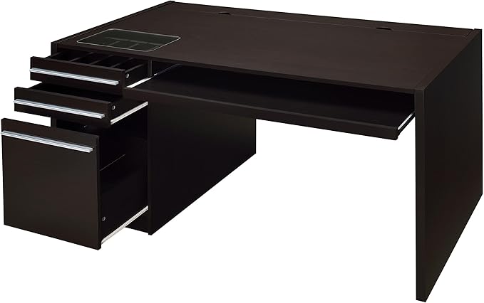 Coaster Home Furnishings - Halston - Engineered Wood - 60-Inch Office Computer Desk with 3 Drawers &amp Keyboard Drawer Smooth Top and Lift-top Standage - Home Office - Cappuccino - 800982