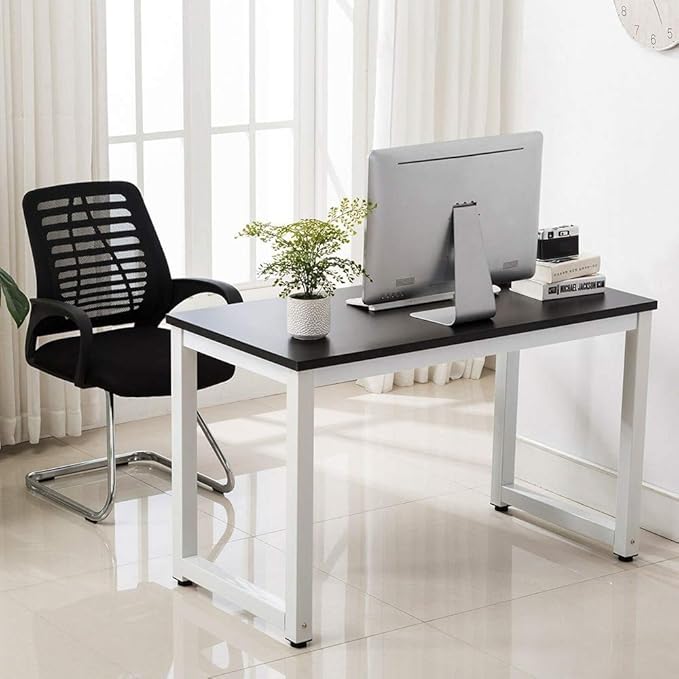 Computer Desk 43in Wood Work Desk Large Gaming Writing Desk PC Laptop Table Study Workstation Home Office Furniture (Black)