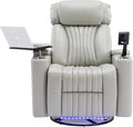 Merax 270 Degrees Power Swivel ReclinerHome Theater Seating with Hidden Arm Storage and LED Light StripCup Holder360 Degrees Swivel Tray Tableand Cell Phone HolderSoft Living Room ChairGrey
