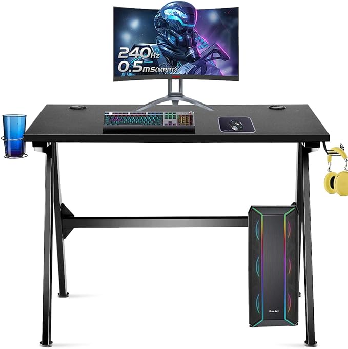POWERSTONE Gaming Desk - 40 Inch Ergonomic Pc Computer Racing Style Office Desk Gamer Tables Workstation with Headphone Hook and Cup Holder
