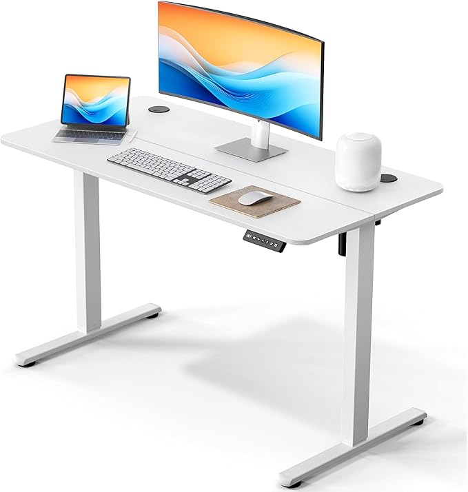 Electric Standing Desk 48 x 24 Inches Height Adjustable Sit Stand Computer Desk Home Office with Memory Presets (Spliced DesktopWhite)