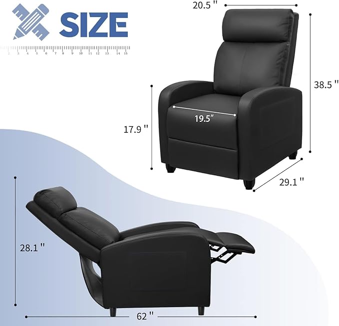 Furniwell Massage Recliner Chair for Living Room Adjustable PU Leather Reclining Chair Home Theater Seating Modern Winback Single Sofa for Adults with Footrest (Leather Black)