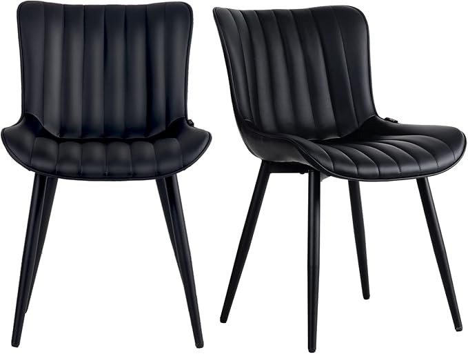 YOUNUOKE Black Dining Chairs Set of 2 Faux Leather Upholstered Kitchen &amp Dining Room Chairs with Back Mid Century Modern Minimalist Accent Chair Armless for Guest Reception Waiting Living Room