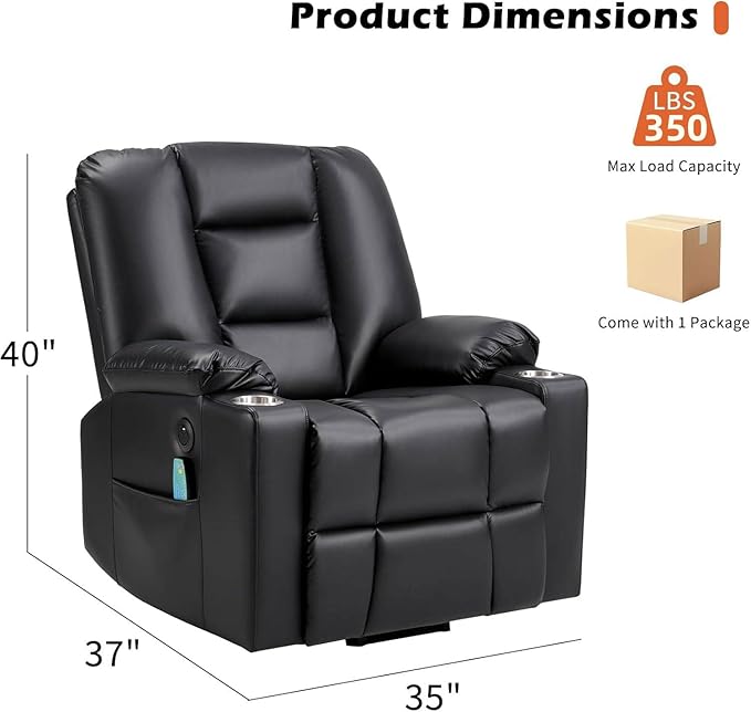 CANMOV Leather Power Lift Recliner Chair for Elderly Lift Chair Single Sofa with Massage and HeatingElectric Lift Recliner with Cup Holders USB Port for Living RoomBlack