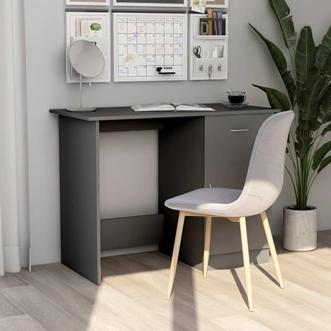 Gray Compact Computer Desk 39.4x19.7x29.9 Engineered Wood Writing Study Table with Drawer &amp Door for Small Spaces Home Office Bedroom