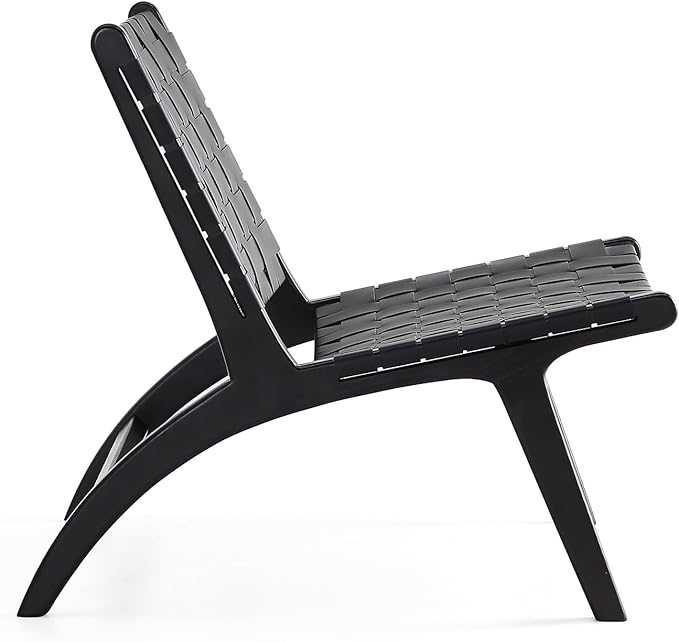 Manhattan Comfort Maintenon Modern Faux Leather Accent Chair with Solid Ashwood Legs Modern Woven Design Fully Assembled Perfect for Living Room Set of 2 Black/Natural