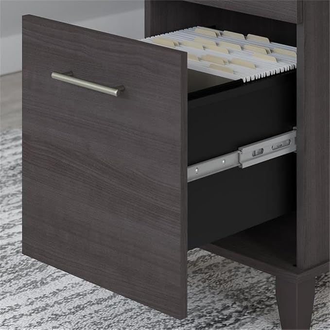 Pemberly Row 72W L Shaped Sit to Stand Desk Storm Gray Finish Lift-n-Lock Adjustable Heights File Drawer and Box Drawer Wire Management Ergonomic Office Desk for Home or Workspace