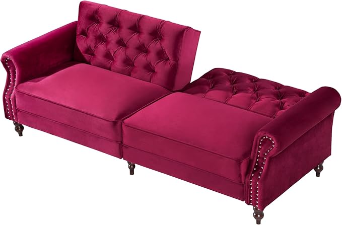 Legend Vansen 87.8 inchs Convertible Velvet Bed Sleeper Futon Sofas Wine Red