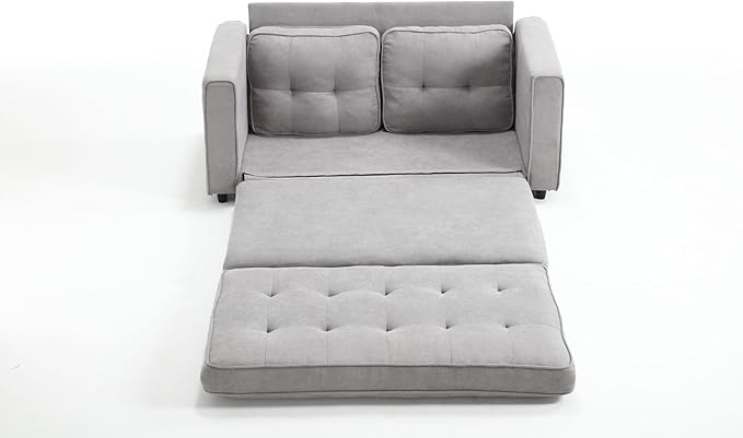 ERYE 55-Inch Loveseat Sofa with Pull Out Sleeper Couch Bed 3-in-1 Convertible Sleeper Sofabed W/Side Storage Pockets Modern 3 Fold Tufted Upholstered Pull Out Sofa Bed for Living Room Bedroom