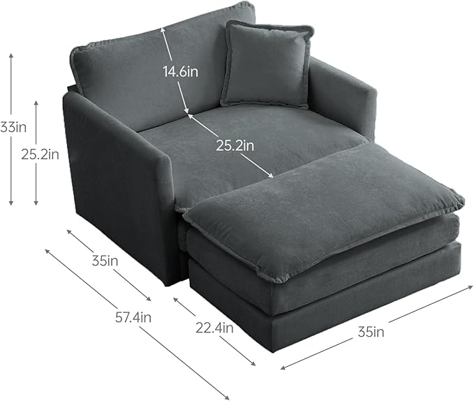 Modern Accent Chair Wide Accent Armchair with Ottoman Upholstered Single Club Chair for Living Room Bedroom (Chenille Fabric in Dark Gray 1 Seat and 1 Ottoman)