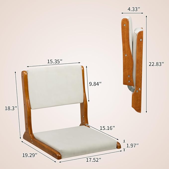 HollyHOME Floor Chair with Back Support Foldable Japanese Style Floor Chair Wood Legless Tatami Chair with Cushion Accent Meditation Floor Seat for Bay Window Living Room Bedroom Beige