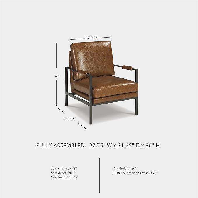 Signature Design by Ashley Peacemaker Mid-Century Modern Faux Leather Accent Chair Brown