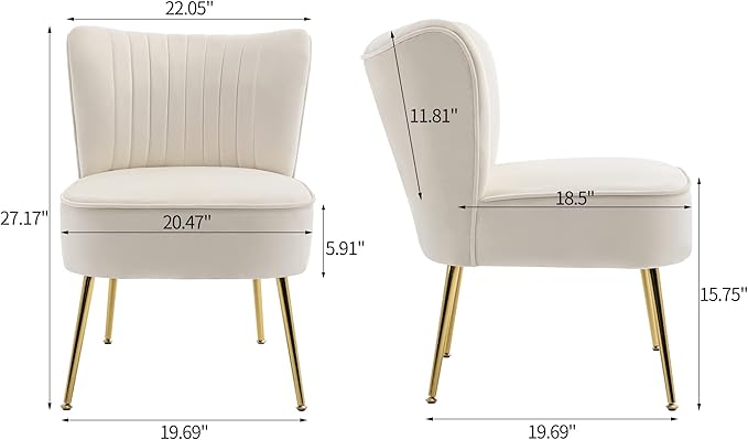 KCC Modern Velvet Upholstered Accent Chair Set of 4Mid Century Living Room Chairs with Golden LegsComfy Armless Chair Wingback Single Sofa Side Chair for BedroomBeige