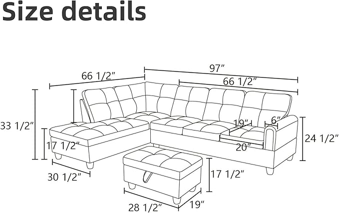 FONTOI L Shaped Sectional Couches Leather Couch Modular Sectional Sofa with Ottoman Storage Modern L Shaped Couch with Chaise for Living Room Bedroom Apartment Furniture Gray