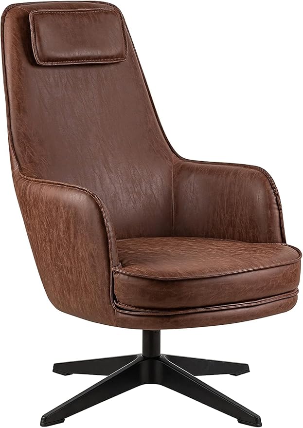 Furniture of America Altha Modern Swivel Base Faux Leather Accent Chair for Living Room Bedroom Home Office Brown