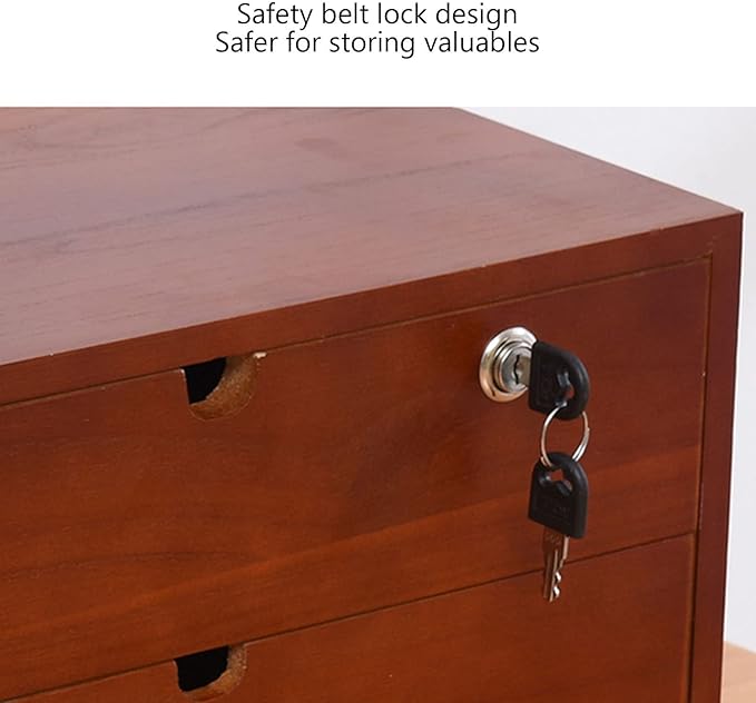 Desktop File Cabinet - Solid Wood Storage Box - Desktop Organizer Locking Dresser Filing Cabinet Office &amp Home School Desk Drawers Organizer and Accessories Desk Organizers with Lock
