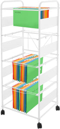 mignonnememe Rolling File Cart 4-Tier Rolling Cart Organizer Hanging Files Stand with Wheels Mobile Filing Cabinet for Office Home School Organization (White)