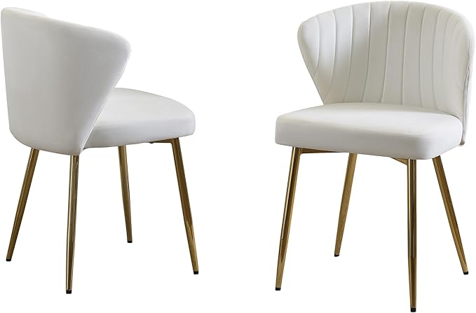 Velvet Vanity Chair Set of 2 Modern Makeup Chair with Back Golden Legs Small Cute Accent Chair for Vanity Living Room Bedroom White