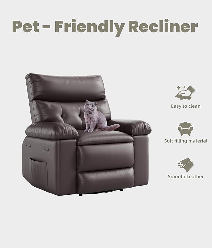 GarveeHome Oversized Recliner Chair - PU Leather Manual Recliner for Adults Lazy Chair with 1.5X Sponge Comfort Arm and Back for Living Room Bedroom