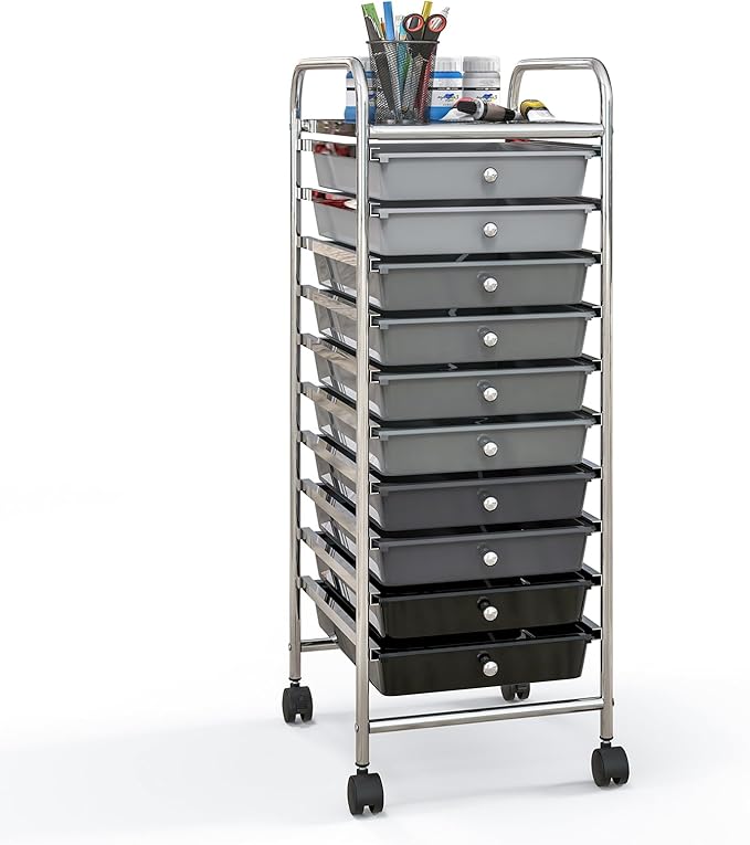 Giantex 10-Drawer Storage Cart w/Universal Wheel Rolling Cart w/Handle Home Organizer Storage Unit w/Removable Drawers Trolley Utility Cart for Kitchen Makeup Living Room Office Play Room