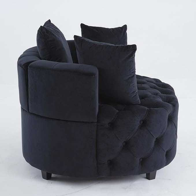 Setawix 40.6 W Round Barrel ChairModern Velvet Upholstered Accent Arm Chairs for Living RoomButton Tufted Club Chair OversizedLuxury Single Lounge Sofa Chair for BedroomOfficeHotel (Black)