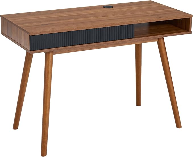 Artswish Mid Century Modern Office Desk with Drawer &amp Open Cubby 42.5 Walnut Writing Desk with Cable Grommet Solid Wood Legs Simple Home Office Desk for Bedroom Study Walnut