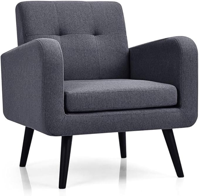 Pemberly Row Contemporary Fabric Accent Chair Gray Linen Upholstery Rubber Wood Legs Tufted Backrest 29.5 L x 29.5 W x 32.5 H Comfortable Living Room or Reception Room Seating