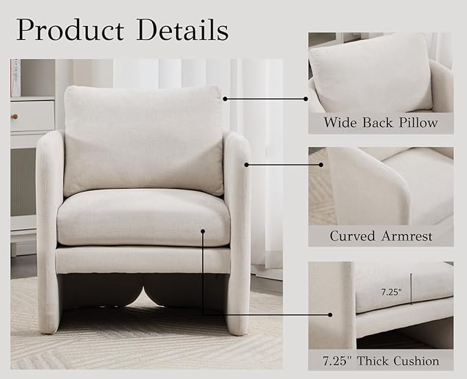 EALSON Upholstered Modern Accent Chair Mid-Century Barrel Armchair with Padded Cushion Comfy Reading Chair for Living Room/Bedroom Beige