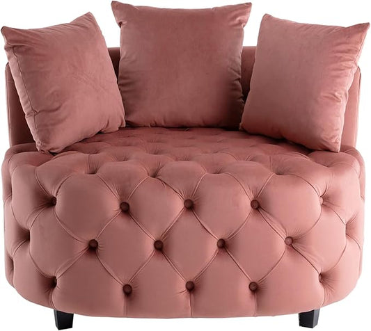 mikibama Oversized Accent Barrel Chair 40.6 W Velvet Upholstered Round Chair with Pillows Rubber Wood Legs Modern Lounge Reading Sofa Armchair for Living Room Bedroom