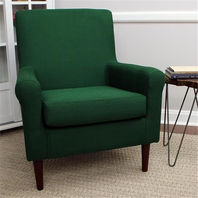 Pemberly Row Rolled Arm Lounge Chair 35 H Fabric Upholstery Emerald Green Finish 17.5 Seat Height Contemporary Accent Chair for Living Room or Bedroom