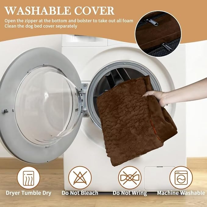 Comfort Expression Orthopedic Dog Bed for Extra Large Dogs 53x42 Inch Waterproof Egg Crate Foam XXL Pet Bed with Removable Bolsters Dog Couch with Washable Cover &amp Non-Slip Bottom Dark Brown
