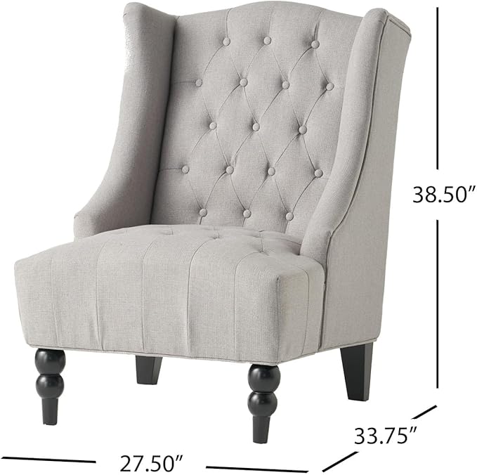 High-Back Velvet Wingback Chair Navy Blue Accent Chair with Button-Tufted Design &amp Birch Wood Legs 27.5”W x 33.75”D Upholstered Club Chair for Living Room Victorian (Fabric Gray)