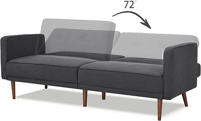 Artdeco Home Convertible Sofa Bed with 3 Level of Adjustability 76 W Mid-Century Style Soft 100% Polyester Fabric Sleeper Sofa for Small Space Living Room and Apartment(Charcoal)