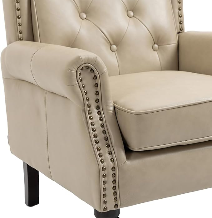 Mid-Century Wingback Chair PU Leather Accent Chair with Buttons Modern Living Room Lounge Sofa Chair with Rivet DecorationSingle Club Armchair for Bedroom Home Reception(PU Camel)