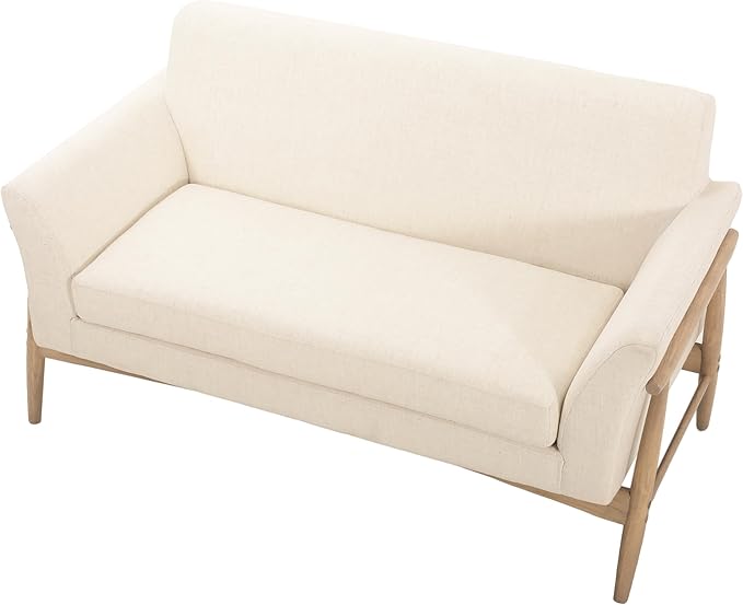 Christopher Knight Home Canna Fabric Flared Arms Loveseat Comfy Upholstery 2 Seater Sofa Wooden Frame Living Room Chair Soft Seating Lounge Sofa for Bedroom/Office Beige + Natural